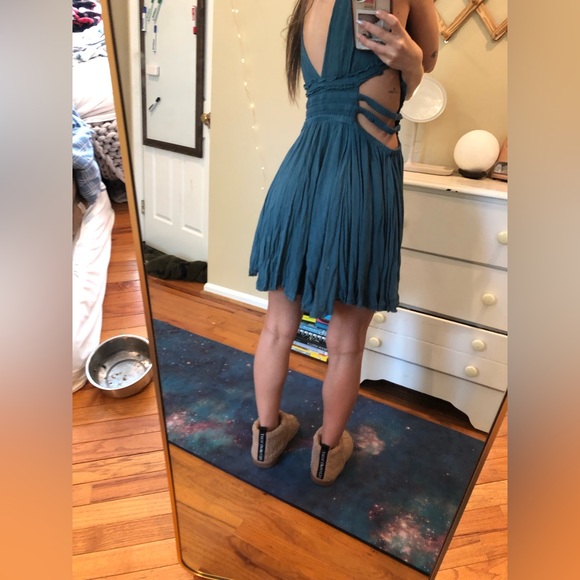 Vintage Free People Cut Out Dress XS Mini Sundress Flowy Loose Deep V - Picture 8 of 10